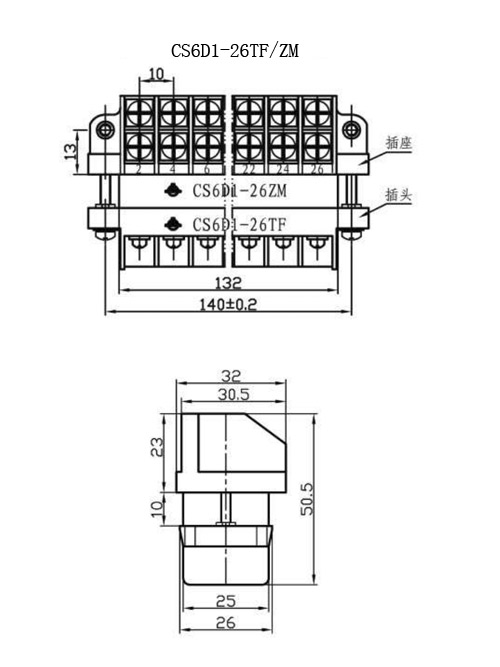 CS6D1-26TF/ZM型矩形连接器